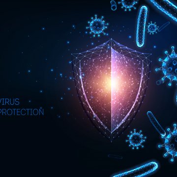 Digital image of a shield protecting pc from a virus